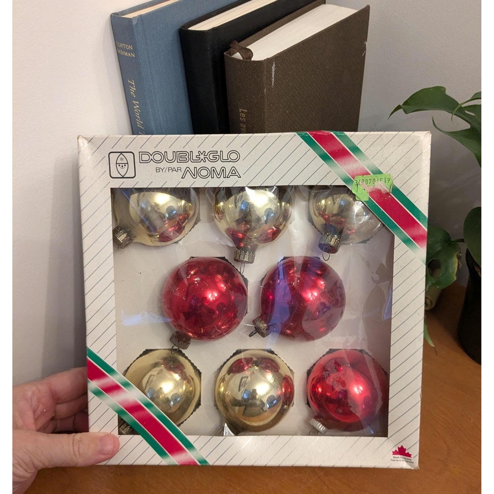 Vintage Red and Gold Glass Ornaments Set, Retro Christmas Balls
